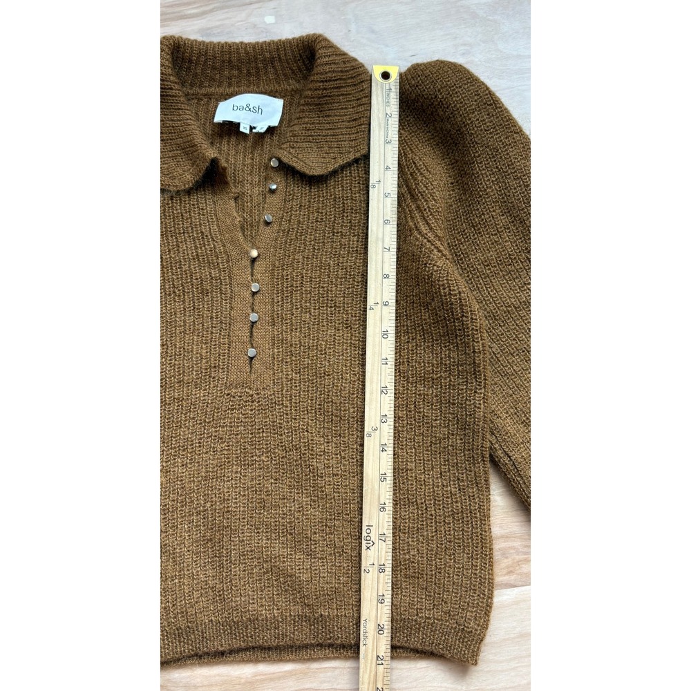 Ba&sh Tilte Jumper Brown Mohair Wool Puff Sleeve Peter Pan Collar Sweater XS Lux - Picture 8 of 12